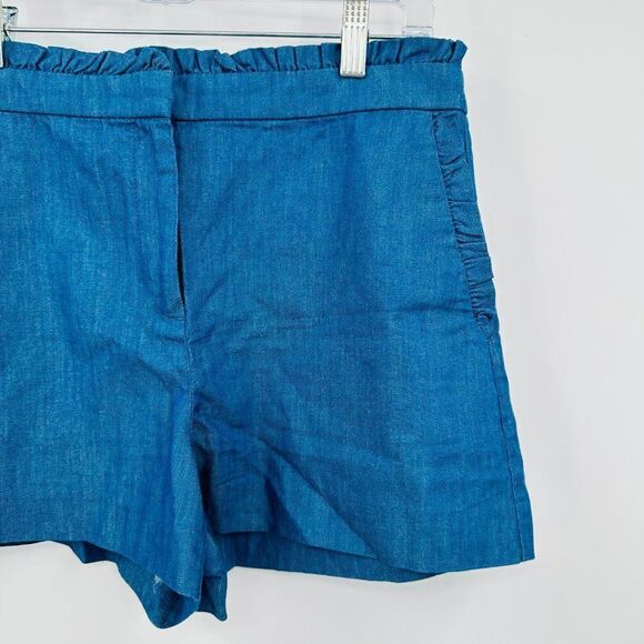 J. Crew Size 6 Blue Denim Chambray Ruffle Trim Summer Shorts - Picture 4 of 9